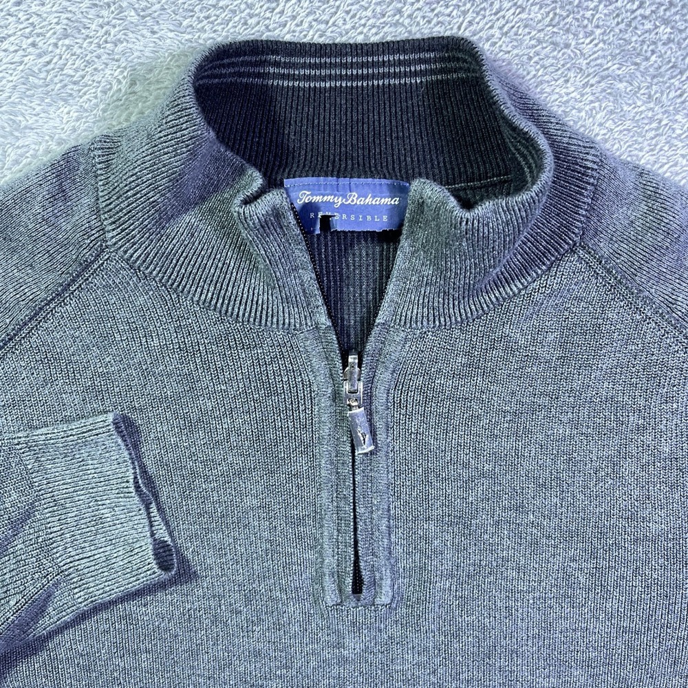 Tommy Bahama Men's Dark Gray 1/4 Zip Ribbed Knit Sweater Pullover Size M